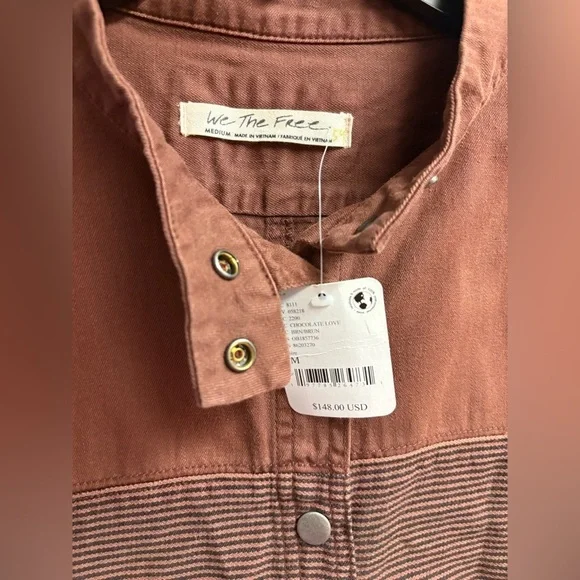 NWT Free People We The Free Moto Colorblock Shirt in Brown Size Medium - Picture 3 of 5